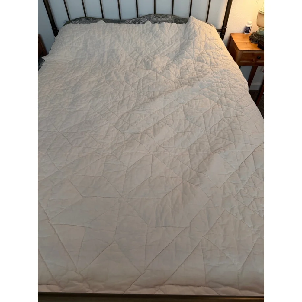 Vintage Handmade Quilt Hand Quilted Star Pattern Crochet Applique Cottagecore